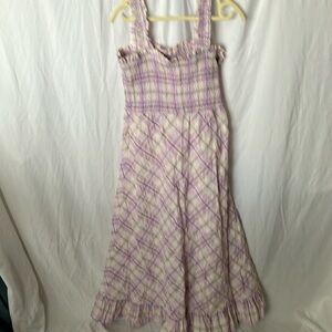 Boston Proper: Purple/White Plaid Maxi Sundress- Ruffles- M